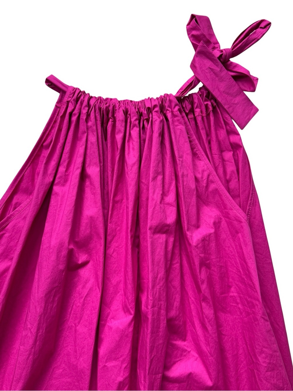 Monica Nera Fuchsia Maxi Dress Cotton Shoulder Bow Strap Minimalist XS Chic Luxe - Picture 2 of 10